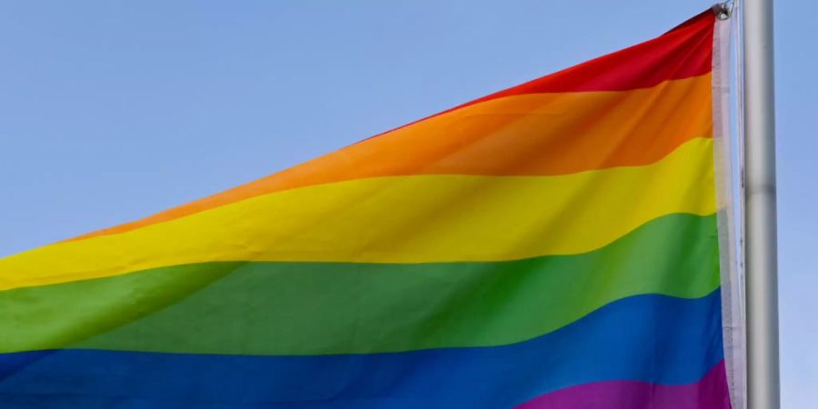 ARCHIV - Die Regenbogenfahne weht vor dem blauen Himmel. Die Flagge steht in vielen Ländern und Kulturen weltweit für Frieden, Aufbruch und Veränderung. Sie gilt als Zeichen der Toleranz und Akzeptanz. Foto: Patrick Pleul/dpa-Zentralbild/ZB