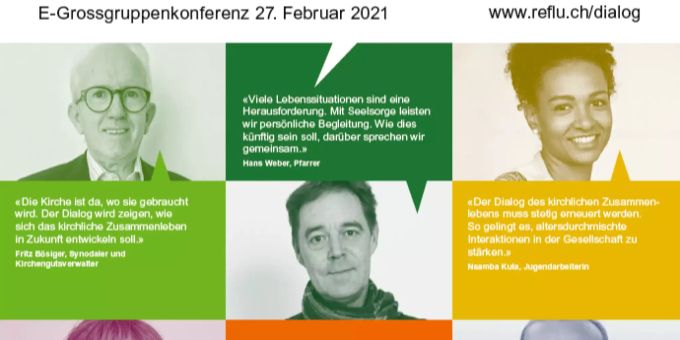 Plakat mit Aussagen von Teilnehmenden, warum sie sich am Dialog beteiligen.