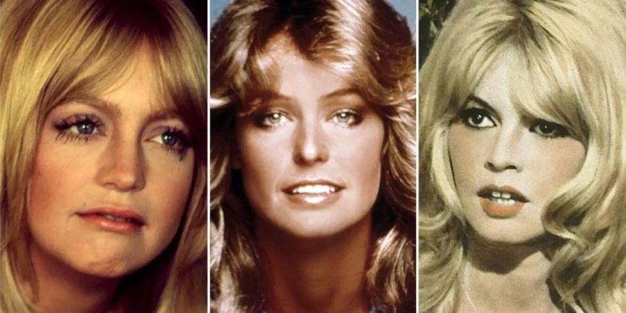 Goldie Hawn (l.), Farrah Fawcett (M.) und Brigitte Bardot machten den Waft Fringe zur Trendfrisur.