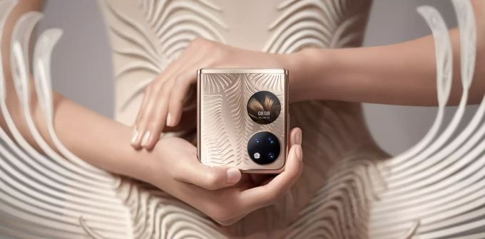 Das Huawei P50 Pocket in der hierzulande erhältlichen Gold-Edition. Huawei P50 Pocket