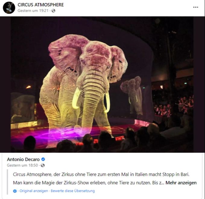 Im Zirkus «Circus Atmosphere» aus Italien kann man Hologramme bewundern. zirkus
