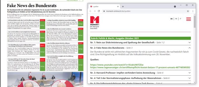 Neun «Fake News» hat das Team von «Moment!» in einer Medienkonferenz des Bundes entdeckt und belegt dies durch eine einzige Quelle (plus dem Beleg für die Medienkonferenz selbst). Moment Fake News Quellen