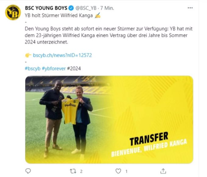 Wilfried Kanga unterschreibt bei YB bis 2024. YB