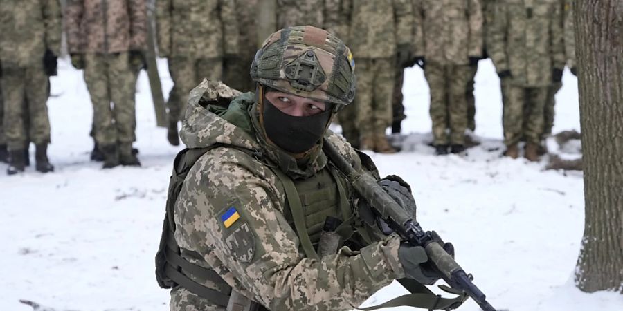 Aus Angst vor einer russischen Invasion haben sich in den letzten Wochen Dutzende Zivilisten den Armeereserven der Ukraine angeschlossen (im Bild). Foto: Efrem Lukatsky/AP/dpa