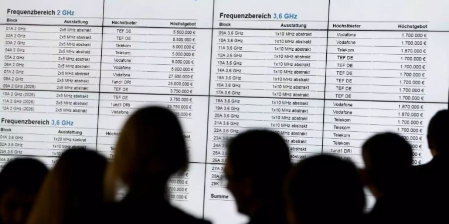 Zuschauer vor Projektion der Rundenergebnisse der 5G-Auktion