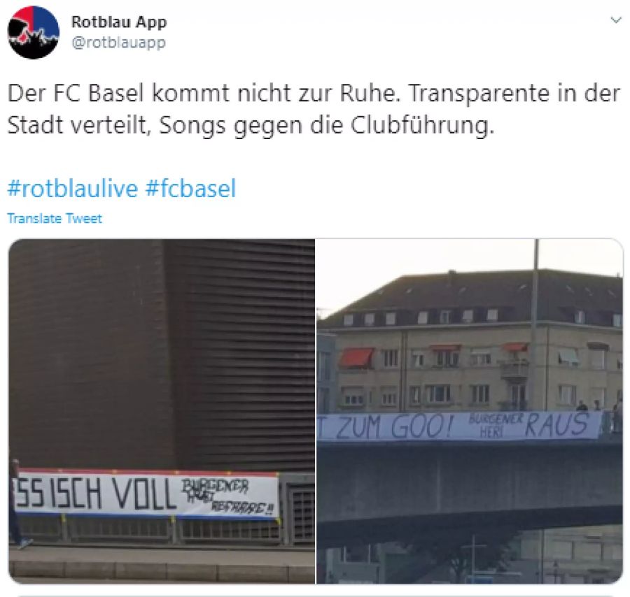 Plakate, die sich gegen die Führung des FC Basel richten, zieren die Basler Innenstadt.