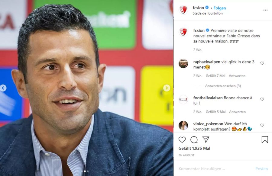 Fabio Grosso ist der neue Trainer des FC Sion.