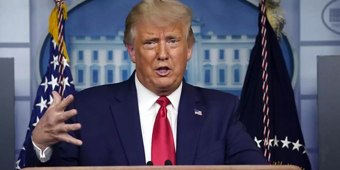 Donald Trump, Präsident der USA, spricht während einer Pressekonferenz im Weissen Haus. Foto: Evan Vucci/AP/dpa Donald Trump, Präsident der USA, spricht während einer Pressekonferenz im Weissen Haus. Foto: Evan Vucci/AP/dpa