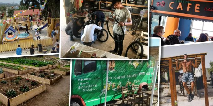 Das Gemeinschaftszentrum von «One Happy Family» bietet den Flüchtlingen auf Lesbos unter anderem einen Spielplatz, eine Werkstatt, ein Café, einen Garten, eine Bibliothek auf Rädern und ein Freiluft-Gym. One Happy Family Lesbos