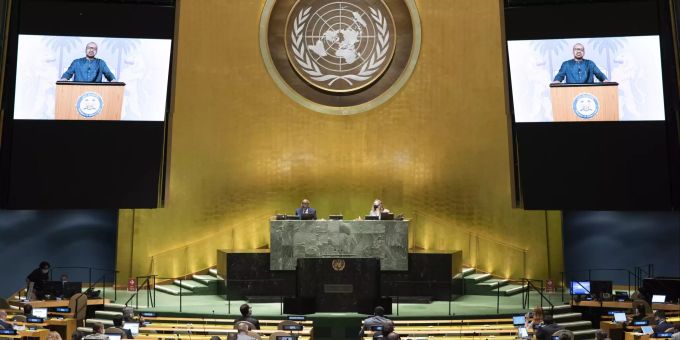 Juldeh Jalloh, Vizepärsident von Sierra Leone spricht vor der UN. un