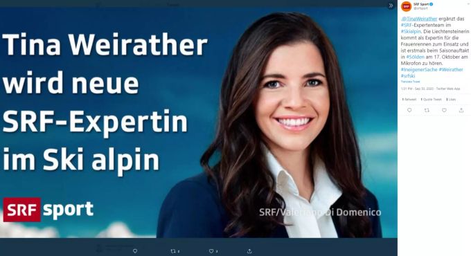 Tina Weirather ist neu beim SRF im Einsatz. Tina Weirather