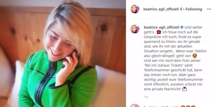 Beatrice Egli telefoniert wegen Coronavirus mit Fans