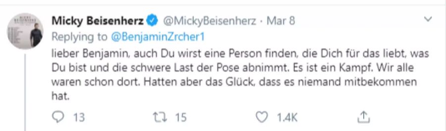 Fernseh-Moderator Micky Beisenherz wünscht Benjamin Zürcher alles Gute.