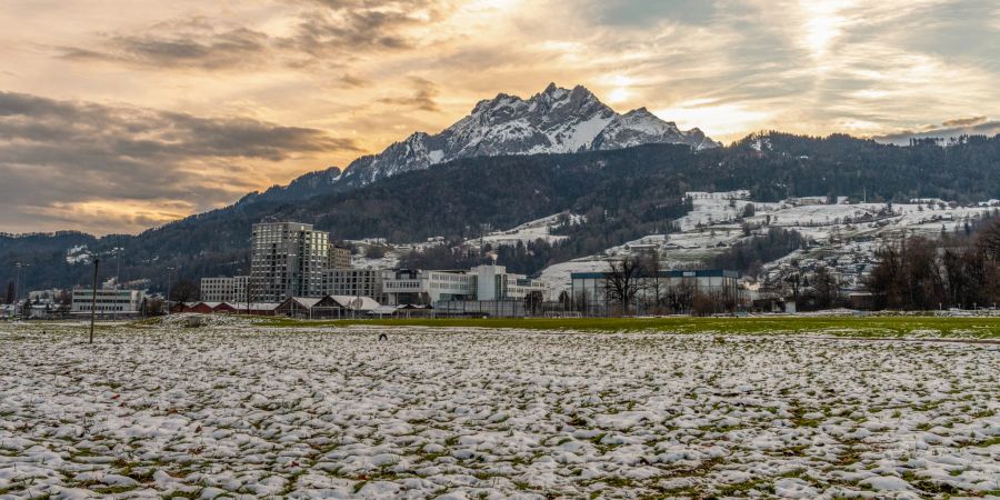 Ausblick auf den Pilatus von der Allmend in der Stadt Luzern.