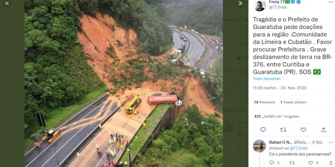 Nach dem Erdrutsch in Guaratuba in Brasilien werden 30 Menschen vermisst. Erdrutsch
