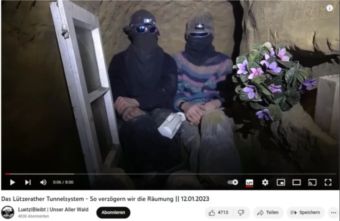 In einem Youtube-Video meldeten sich die Aktivisten aus dem Tunnel unter Lützerath. Aktivisten