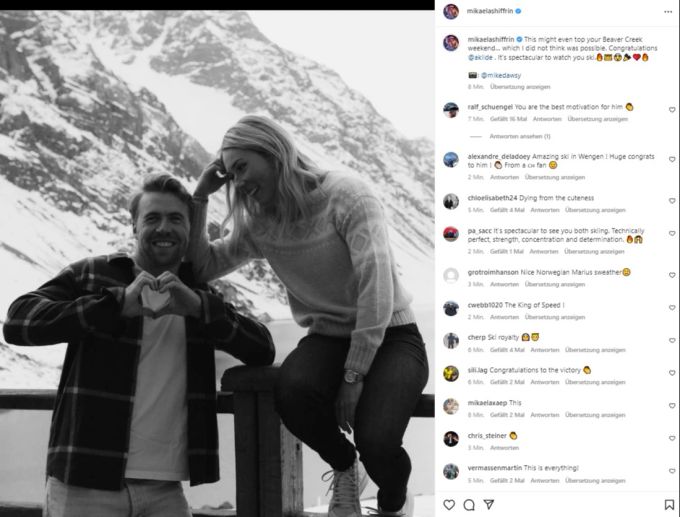 Schatz Mikaela Shiffrin gratuliert Aleksander Kilde zu seinen Rennen in Wengen. Kilde