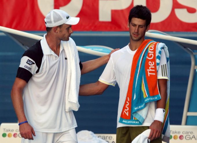 Andy Roddick und Novak Djokovic bei den Australian Open 2009. Andy Roddick