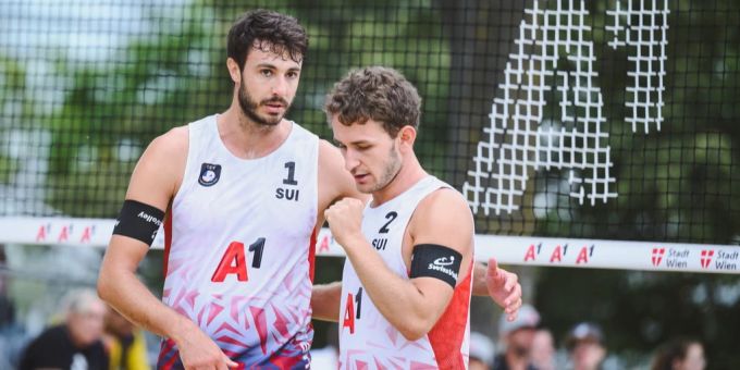 Quentin Métral und Yves Haussener im Einsatz. (Archivbild) Beachvolleyball