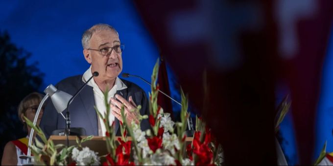 Guy Parmelin bei seiner Rede in Jussy GE. Parmelin