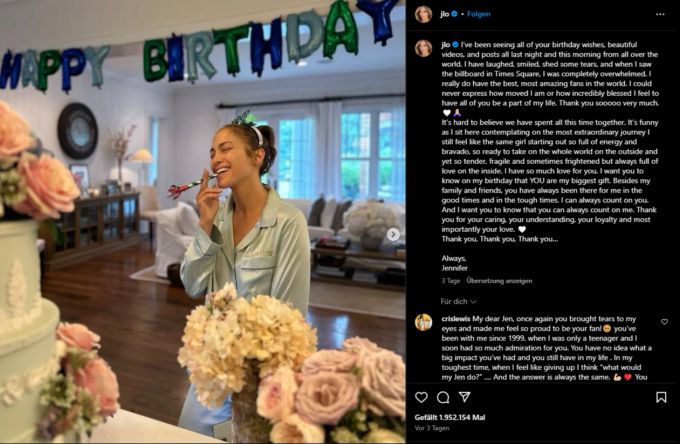 Jennifer Lopez gibt ihren Fans Einblicke in ihre Geburtstagsparty. Jennifer Lopez