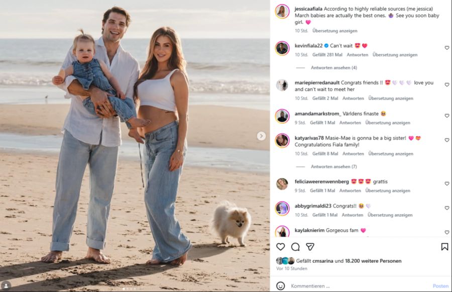 Kevin Fiala und seine Frau Jessica erwarten zum zweiten Mal Nachwuchs.