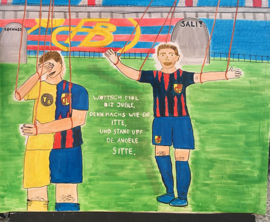 Laterne an der Fasnacht 2025: Itten im Doppeldress YB/FCB.