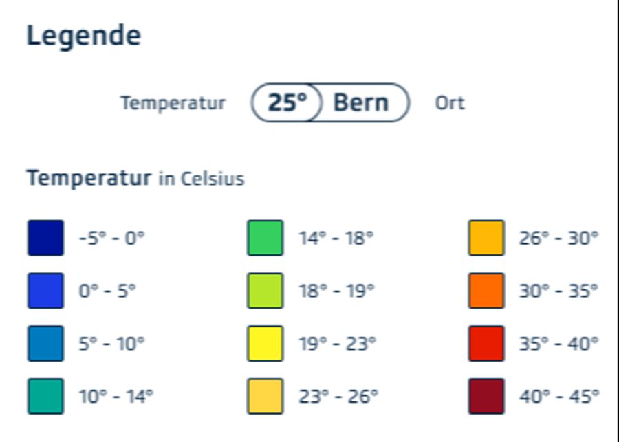 Heutzutage wird die Farbskala ab 40 Grad dunkelrot.