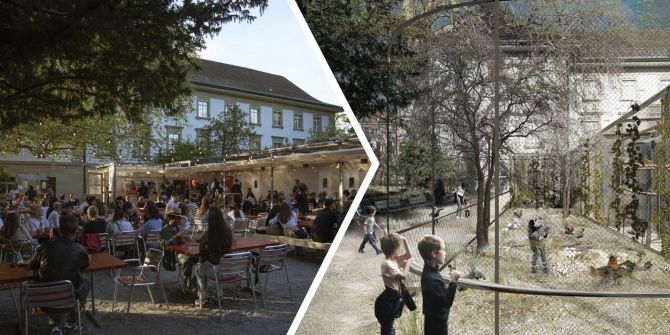 Die ehemalige Vogelvoliere als Sommerbuvette ist gut besucht. Dennoch wird es ab 2029 im Stadtpark einen Hühnerstall in XXL-Format geben.