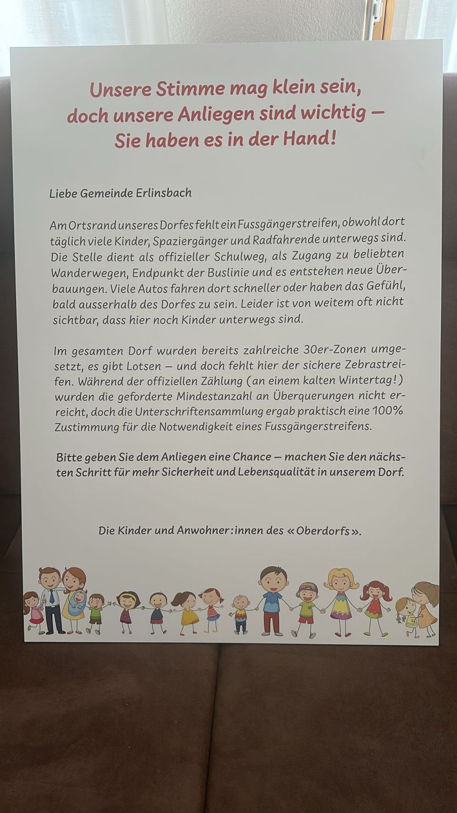 Dieser Brief wurde zuhanden des Gemeinderats überreicht.