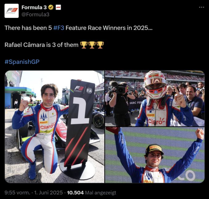 Rafael Câmara gewinnt in Barcelona das Hauptrennen der Formel 3. Formel 3