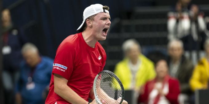 Hat beim Challenger-Turnier in Francavilla Grund zum Jubeln: Dominic Stricker. (Archiv) Dominic Stricker