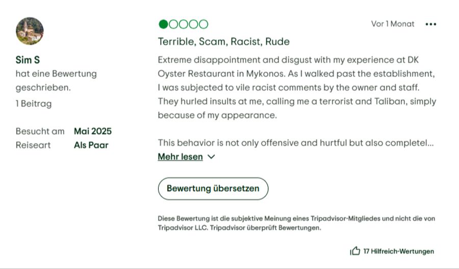 Jemand erzählt sogar, vom Personal rassistisch beleidigt worden zu sein.