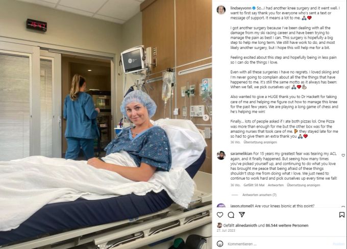 Lindsey Vonn nach ihrer Operation im Sommer 2023. Lindsey Vonn