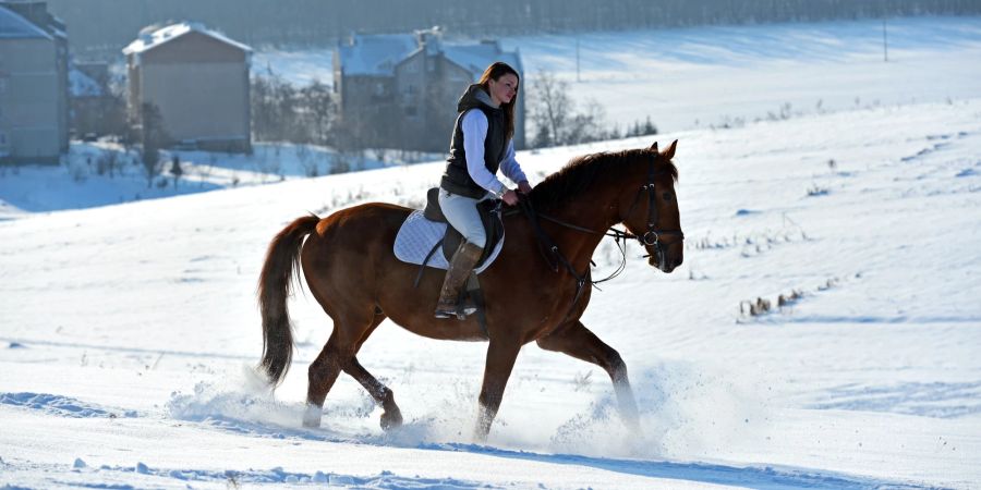 Mädchen reitet im Schnee