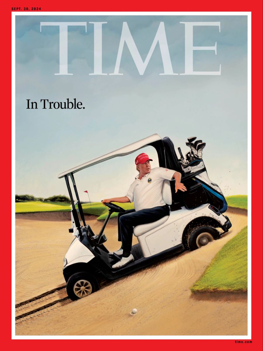 Das am 11. September veröffentlichte Magazin der «Time» zeigt Donald Trump auf seinem Golfplatz «in Schwierigkeiten».