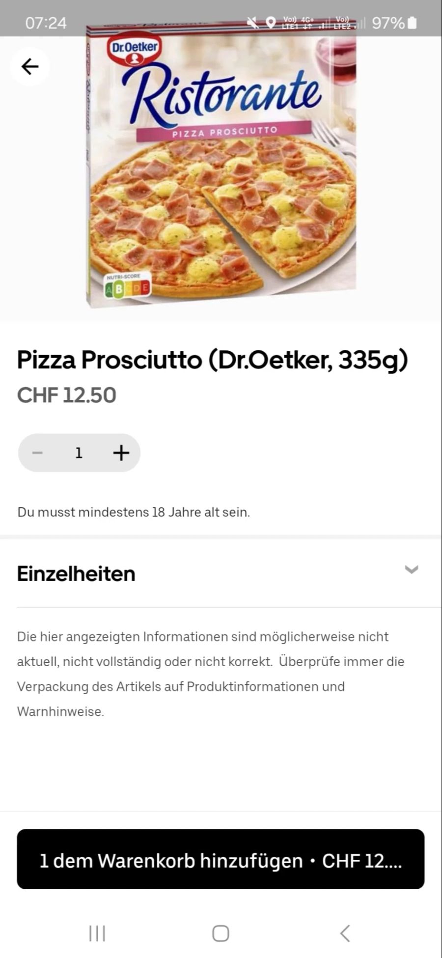Auch eine Tiefkühl-Pizza hat mit 12.50 Franken einen stolzen Preis.