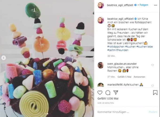 Beatrice Egli gönnt sich einen ultrasüssen Kuchen. beatrice