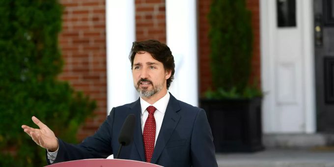 Justin Trudeau, Premierminister von Kanada, spricht während einer Pressekonferenz. Trudeau Kanada