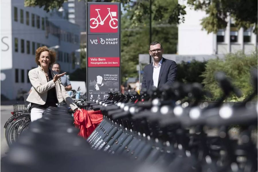 Veloverleihsystem «Velo Bern» Eröffnung Juni 2018 mit Ursula Wyss und Bruno Rohner .