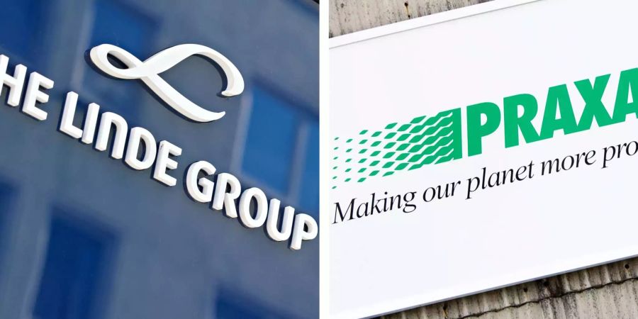 Die Bildkombo zeigt die Logos der deutschen Linde AG und der US-Firma Praxair.