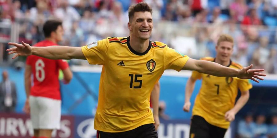 Thomas Meunier jubelt über seinen Treffer gegen England beim WM-Spiel um Platz drei.