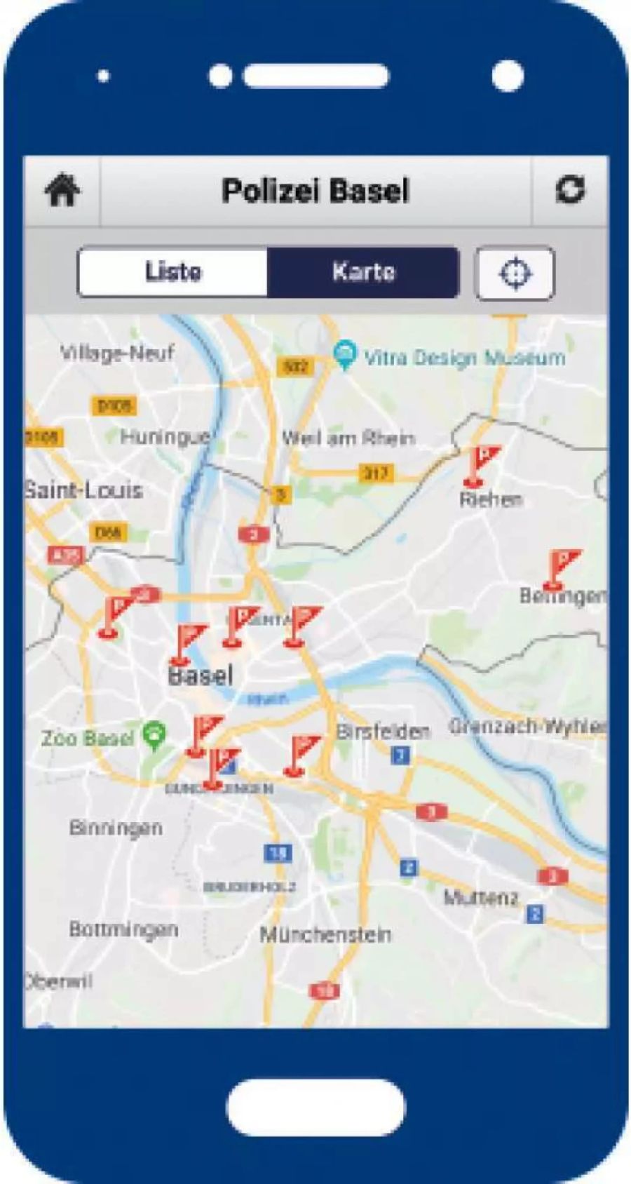 Smartphone mit der App «Polizei Basel» - zvg Kantonspolizei Basel-Stadt