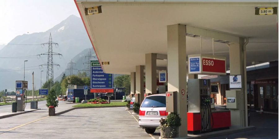 Eine Esso-Tankstelle an der Autobahnraststätte Erstfeld an der A2 im Kanton Uri.