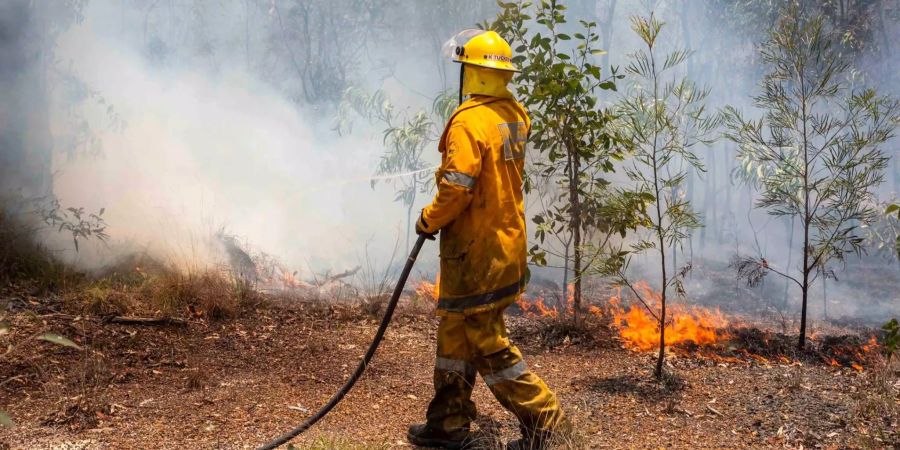 Feuerwehrmann auf an einer Brandfläche bei einem Feuer in Deepwater.