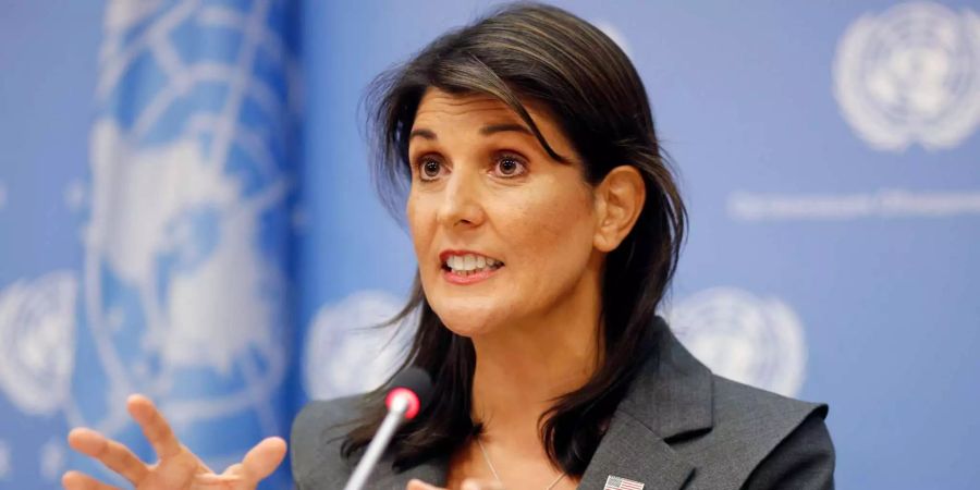 Nikki Haley, US-Botschafterin bei den Vereinten Nationen, spricht an einer Pressekonferenz.