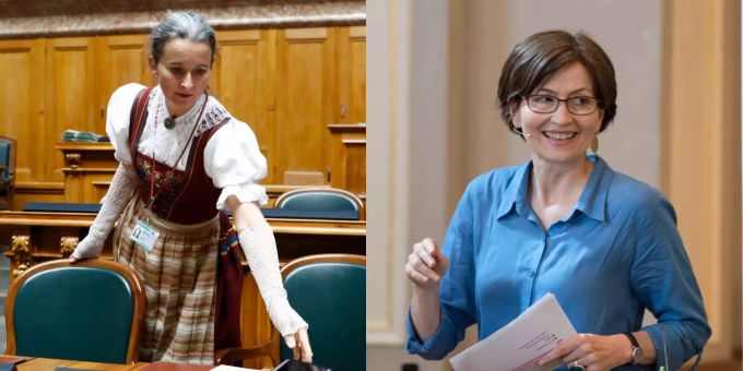 Sonst am entgegengesetzten Ende des politischen Spektrums, aber einig, wenn es um Lichtspektrum geht: Yvette Estermann von der SVP und Regula Rytz, Präsidentin der Grünen. Sonst am entgegengesetzten Ende des politischen Spektrums, aber einig, wenn es um Lichtspektrum geht: Yvette Estermann von der SVP und Regula Rytz, Präsidentin der Grünen.
