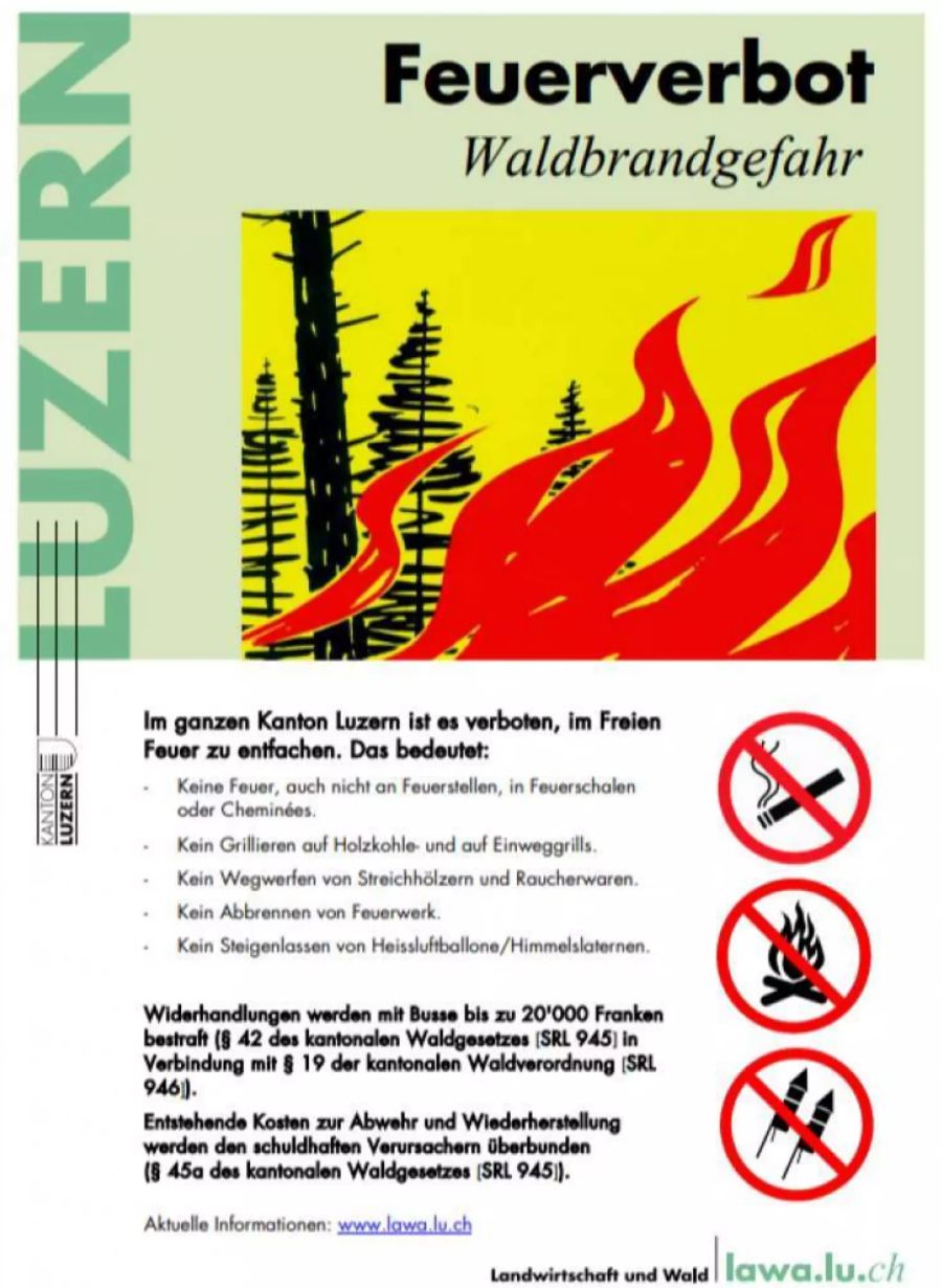 Der Kanton Luzern macht mit diesem Flyer auf das Feuerverbot aufmerksam.