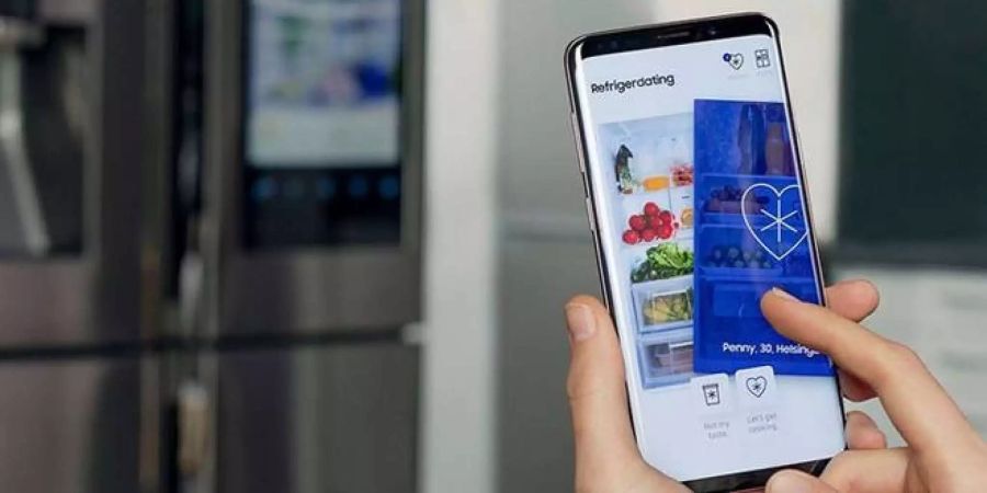 Ein Smatphone von Samsung mit der App «Refrigerdating».