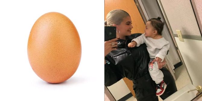 Braunes Ei und Kylie Jenner mit Stormi